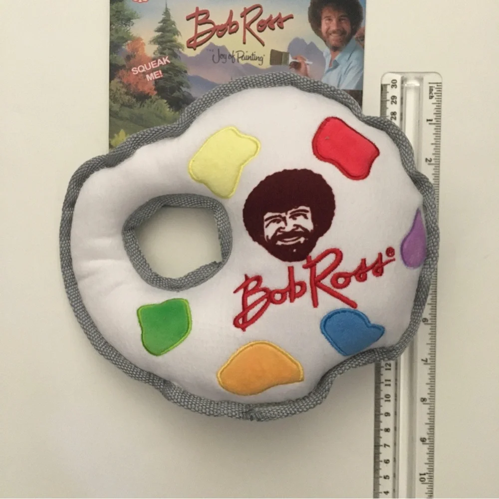 Dog Toy Bob Ross Palette Plush Squeaker White - Multicolor Paint Splotches NEW